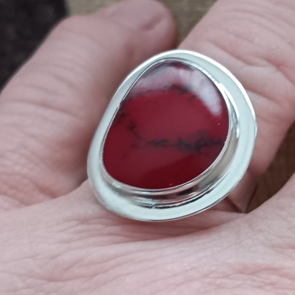 Silver Synthetic Red Stone Set Ring - Picture 12 of 14